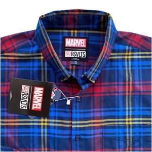 Rsvlts Marvel Thor Flannel Shirt XL NWT New Red Blue Plaid Comics Comic Book